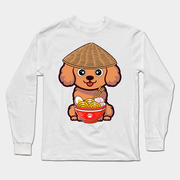 Funny brown dog is eating noodles Long Sleeve T-Shirt by Pet Station